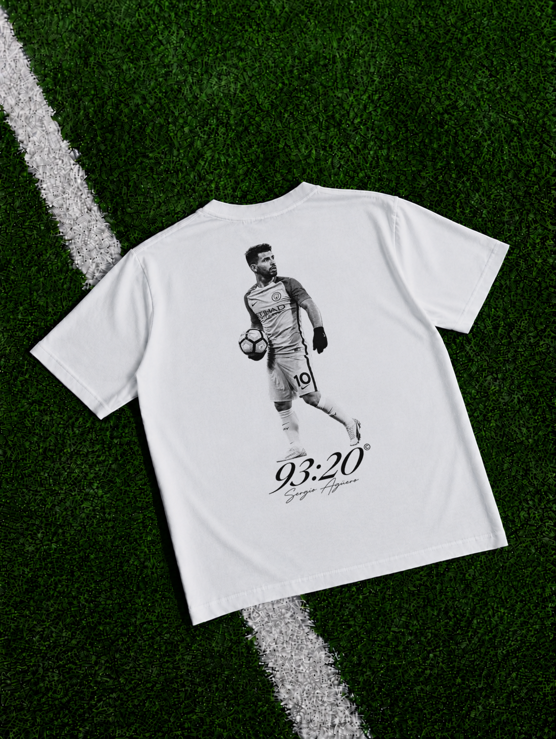 Sergio Aguero 93:20 organic heavy graphic T-shirt on football pitch