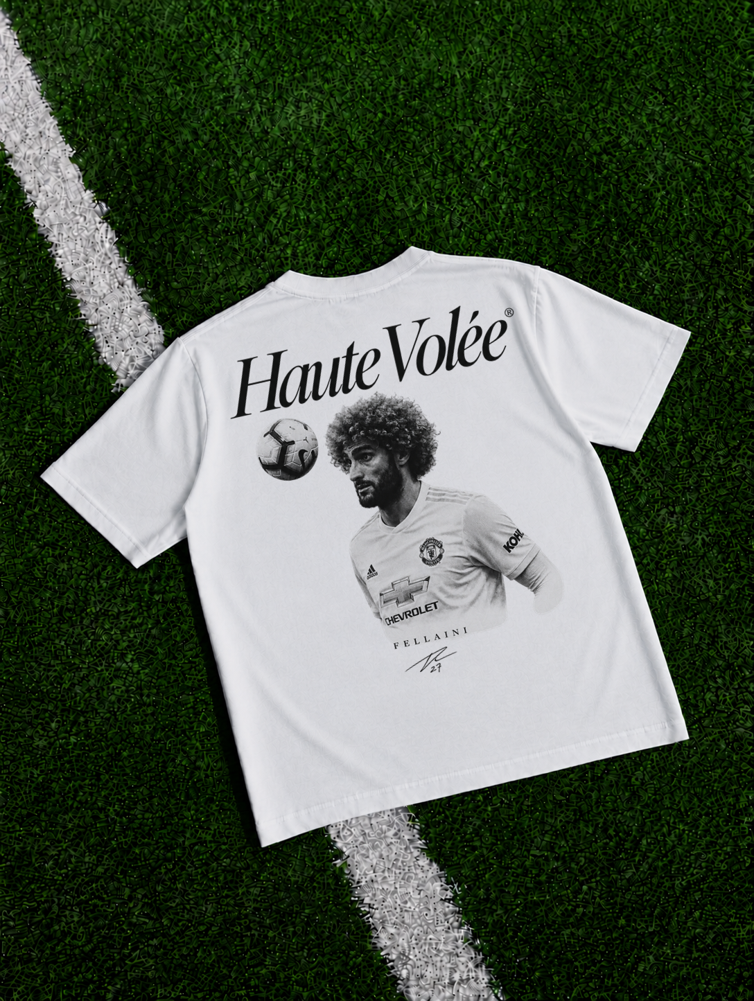Marouane Fellaini Haute Volee organic heavy graphic T-shirt on football pitch